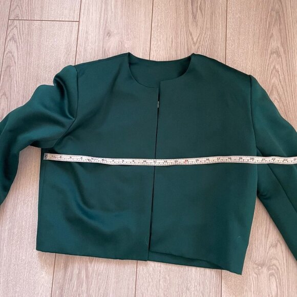 Victor Costa Women Cropped Suit Jacket Sequined Long Sleeve Open Front Green - Picture 9 of 12